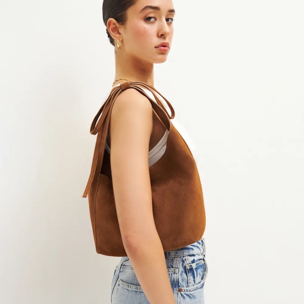 Reformation Brown Shoulder Bag with Suede Finish